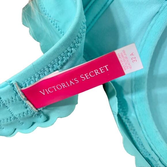 Victoria's Secret Strapless Bikini Top Mint Green Scalloped  32A Coquett Ruched - Picture 6 of 8